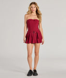 Create bold, fashion-forward looks for spring or summer with the Social Babe Belted Drop Waist Skater Romper in red, a must-have piece from Windsor’s collection of stylish bottoms for women.