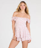 With flirty movement and built-in comfort, the Brunch At Noon Off-The-Shoulder Floral Romper in blush is your one-and-done fit for dancing, posing, and catching looks.