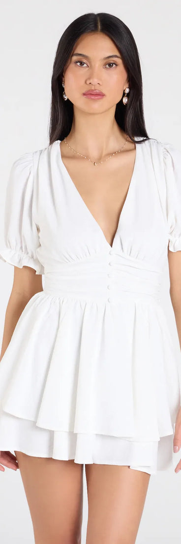 Pair the Stay Sweet Short Sleeve Button Romper with your favorite sandals or sneakers for effortless warm-weather looks with on-trend ivory rompers that speak your style.