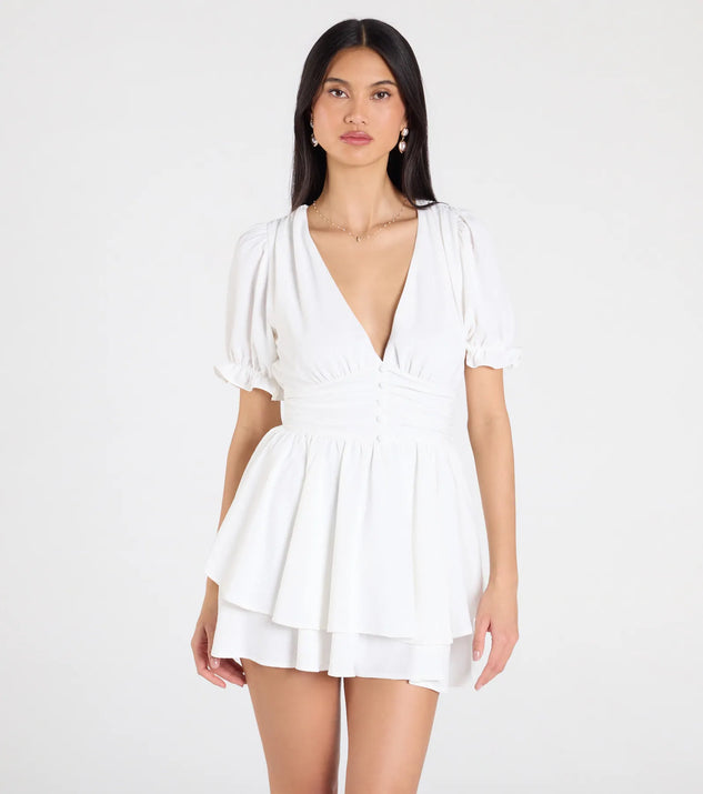 Pair the Stay Sweet Short Sleeve Button Romper with your favorite sandals or sneakers for effortless warm-weather looks with on-trend ivory rompers that speak your style.
