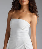 Pair the Chic Fit Strapless Faux Wrap-Front Romper with your favorite sandals or sneakers for effortless warm-weather looks with on-trend ivory rompers that speak your style.