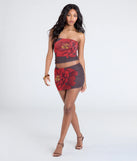 Serve effortless style and scroll-stopping energy in the Bold Flirt Floral Mesh Mini Skirt, part of a brown matching clothing set that does the work for you with bold, polished vibes from top to bottom.
