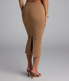 Look instantly put-together in the Serenade Me Bodycon Midi Skirt, part of a matching mocha brown clothing set designed for chic, no-fuss fall outfits.