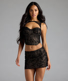Sultry Eye Candy Floral Velvet Mesh Mini Skirt