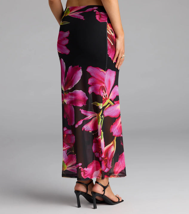 Vacay Queen Tropical Floral Mesh Maxi Skirt | Windsor