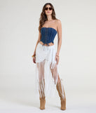 The Iconic Getaway Tie-Waist Wrap Fringe Skirt in ivory brings edge and energy to your vibe, ready to elevate any festival look or concert outfit.