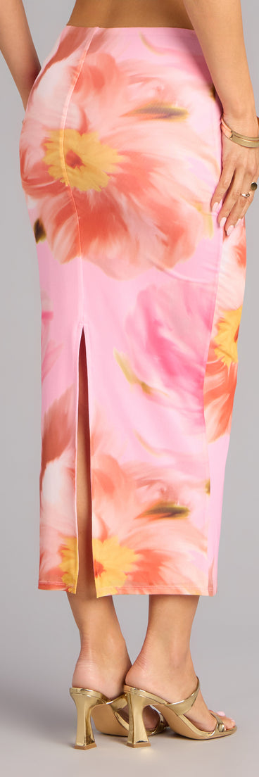 Bloom Babe Abstract Floral Mesh Maxi Skirt