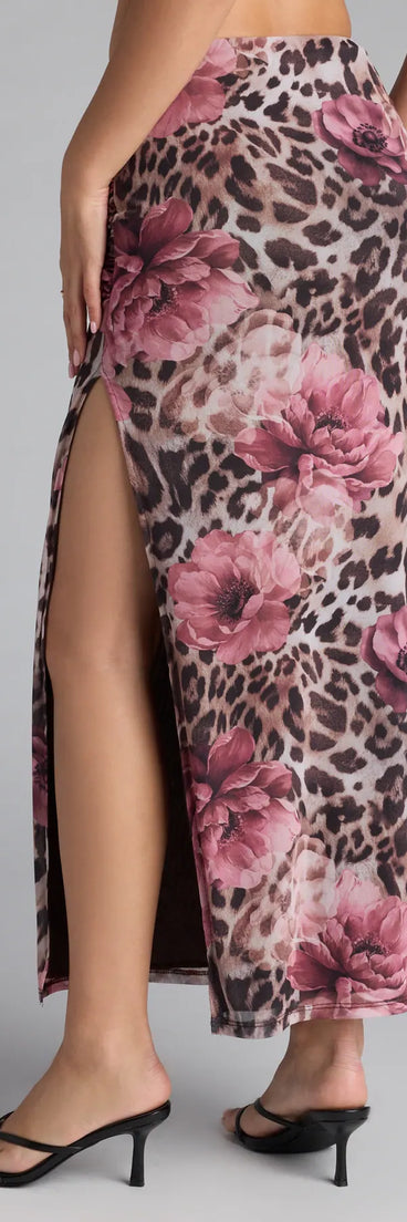 Look instantly put-together in the Fierce And Flirty Leopard Floral Maxi Skirt, part of a matching leopard print clothing set designed for chic, no-fuss fall outfits.