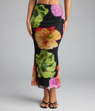 Look instantly put-together in the Island Muse Tropical Floral Maxi Skirt, part of a matching black clothing set designed for chic, no-fuss fall outfits.
