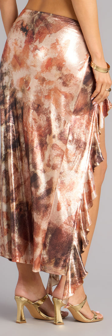 Golden Rush Metallic Ruffle Maxi Skirt