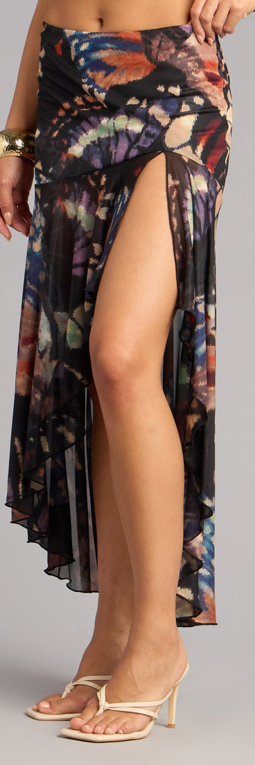 Flirty Vibe Butterfly Print Mesh Maxi Skirt