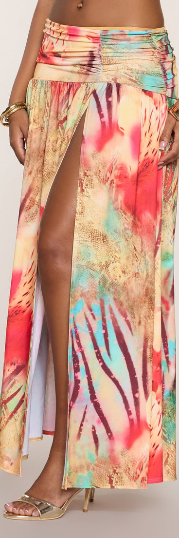 Destination Glam Abstract Print Maxi Skirt