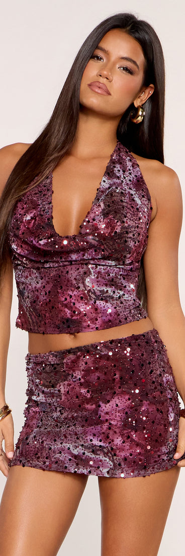 Shine Scene Beaded Sequin Floral Mesh Mini Skirt