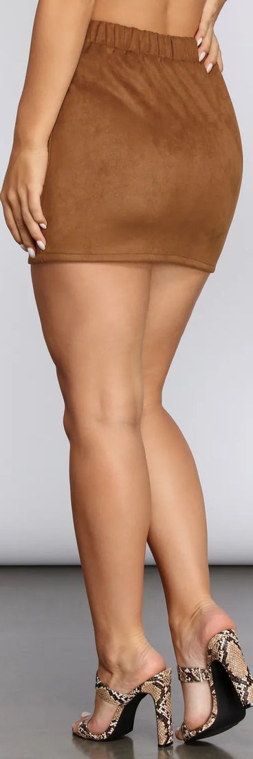 Faux Suede Lattice Mini Skirt