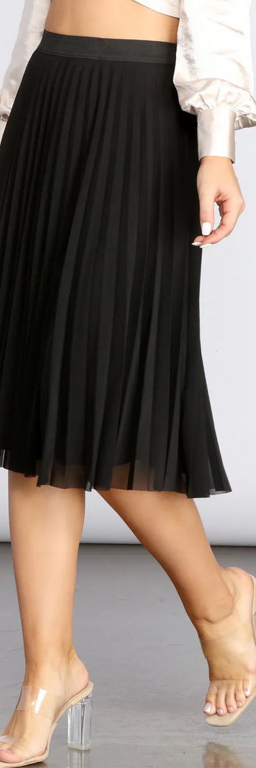 Pleated Mesh Midi Skirt