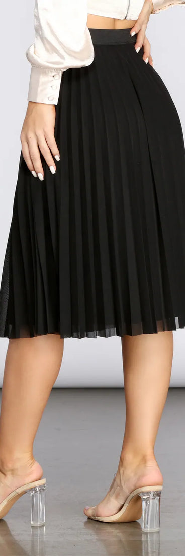 Pleated Mesh Midi Skirt