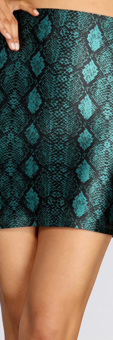 Sleek Satin Snake Print Mini Skirt