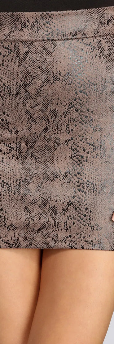 Faux Suede Snake Print Mini Skirt