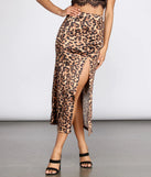 Leopard Print Stretch Satin Midi Skirt