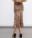 Leopard Print Stretch Satin Midi Skirt
