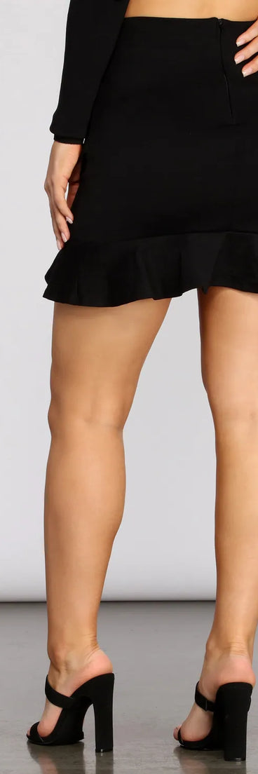 Ruffle Hem Ponte Mini Skirt