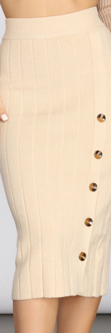 Button Detail Sweater Midi Skirt