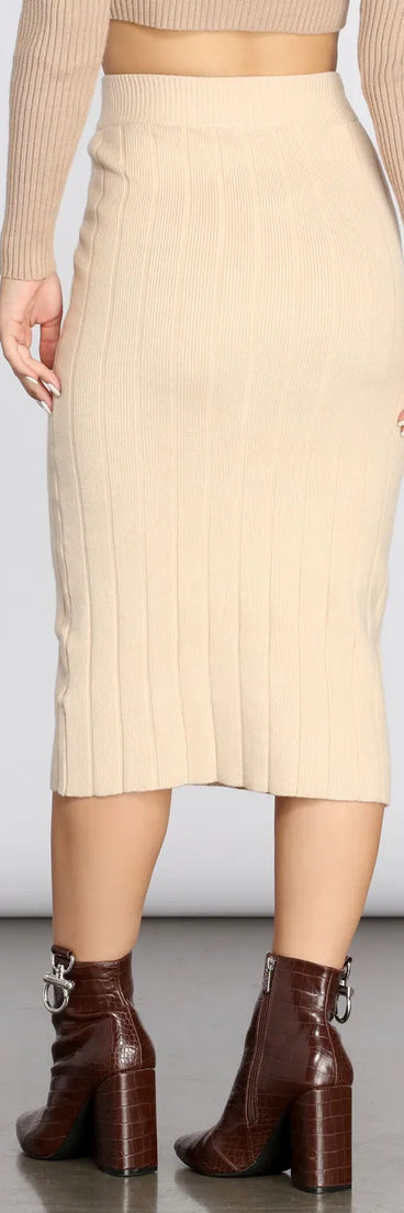 Button Detail Sweater Midi Skirt