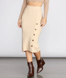 Button Detail Sweater Midi Skirt