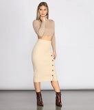 Button Detail Sweater Midi Skirt