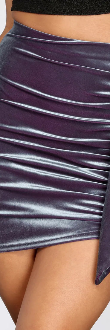 Velvet Side Ruffle Mini Skirt