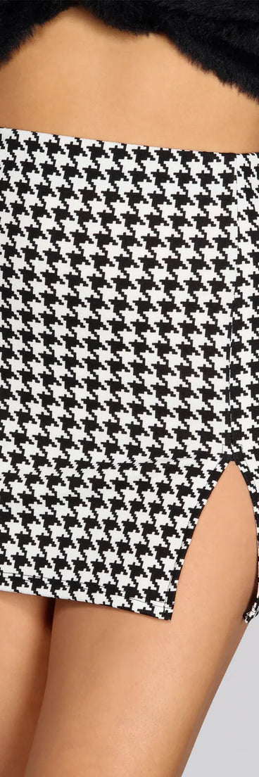 Houndstooth Knit Mini Skirt