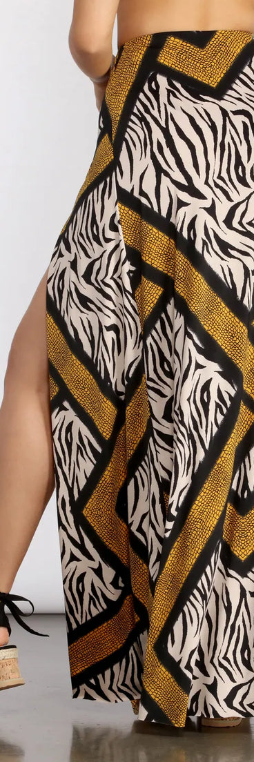 Zebra Print High Slit Maxi Skirt