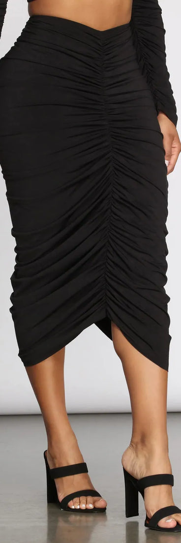 Excuse Me Miss Ruched Midi Skirt