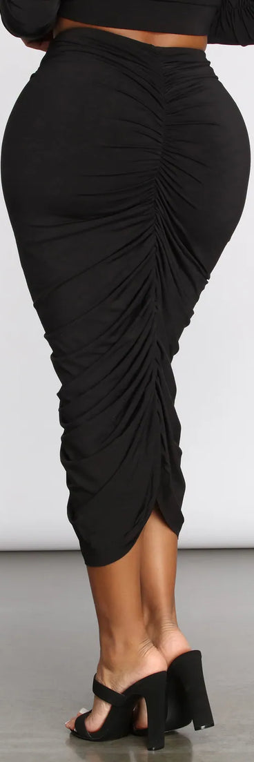 Excuse Me Miss Ruched Midi Skirt