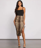 Wild Child Snake Print Mesh Midi Skirt