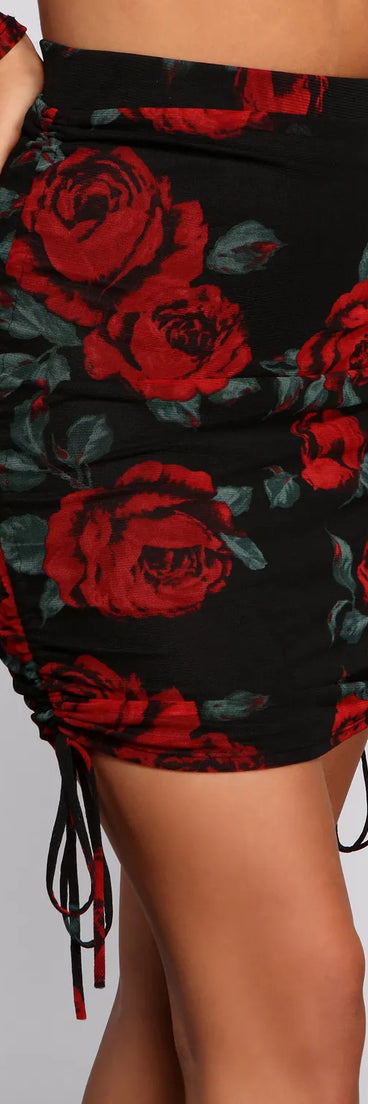 Sweet Rose Ruched Mini Skirt