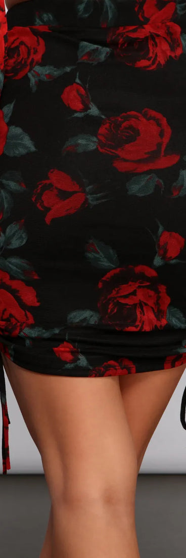 Sweet Rose Ruched Mini Skirt