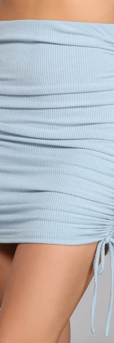 Ruched Ribbed Knit Mini Skirt