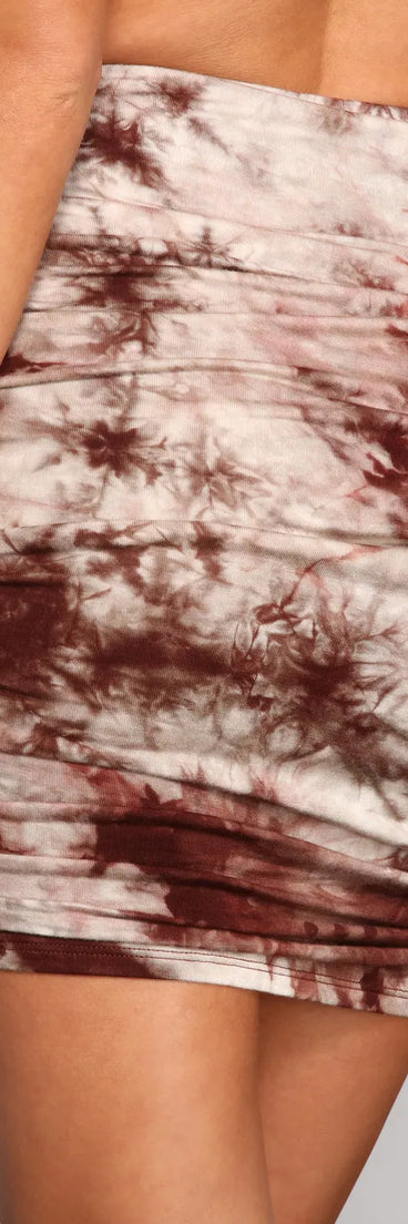 Tie Dye Love Ruched Mini Skirt