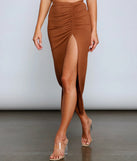 Casually Ruched High Slit Midi Skirt