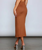 Casually Ruched High Slit Midi Skirt