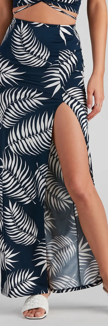 Tropical Palm Leaf Maxi Skirt