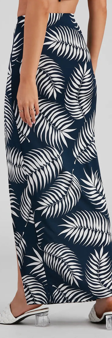 Tropical Palm Leaf Maxi Skirt