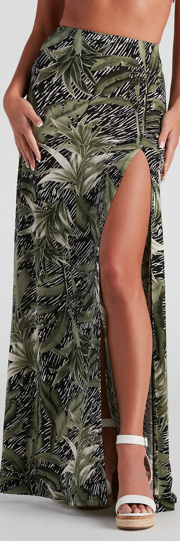 Cali Palms Tropical Slit Maxi Skirt