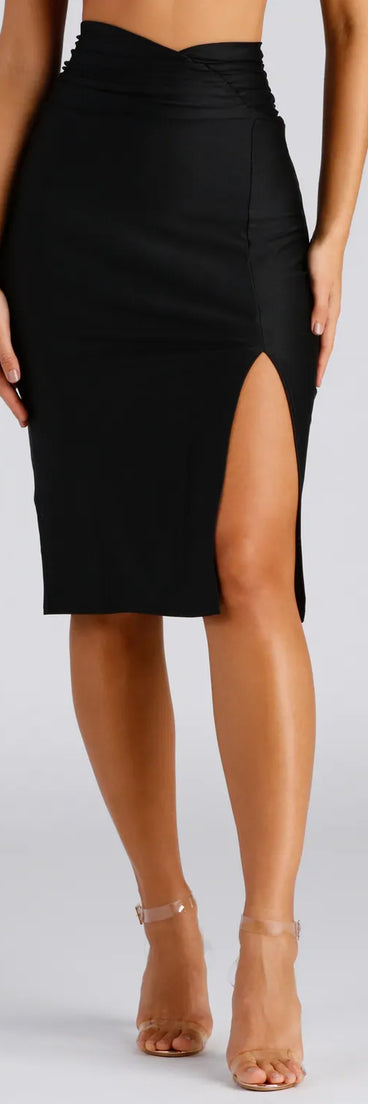 So Sleek High Waist Ruched Midi Skirt