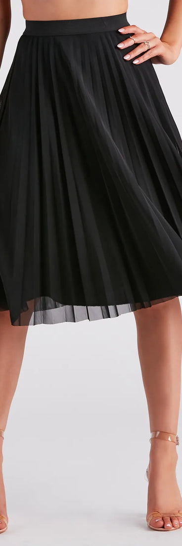 Total Charm Pleated Mesh Midi Skirt