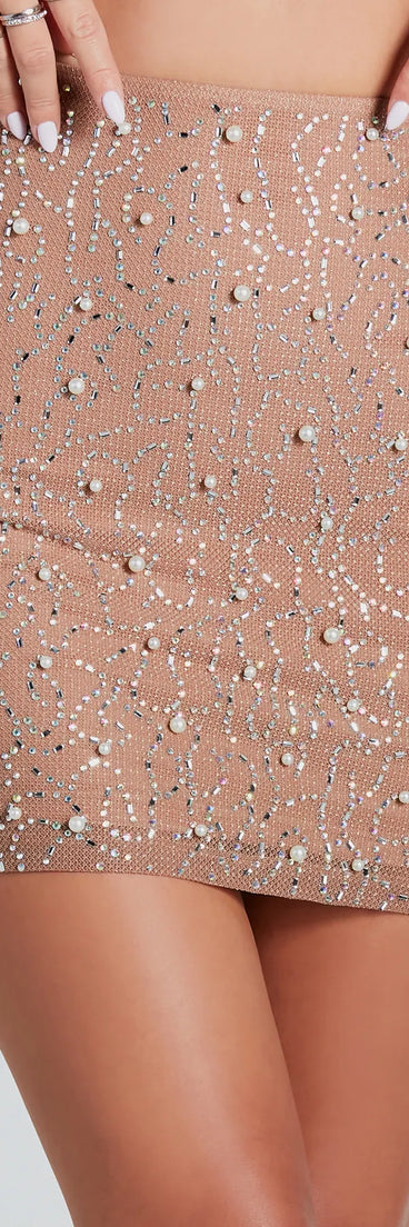 Got Bling Faux Pearl Rhinestone Mini Skirt