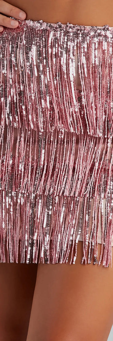 Shake It Up Sequin Fringe Mini Skirt