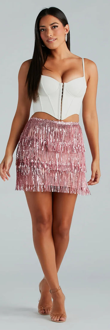 Shake It Up Sequin Fringe Mini Skirt