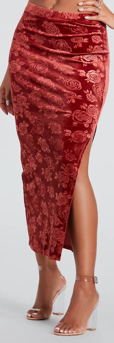 Loves Me Velvet Floral Midi Skirt